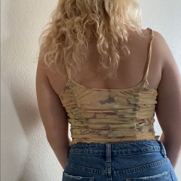 Urban Outfitters UO Yellow Scrunched Corset Style Cami Crop Top - Picture 2 of 7